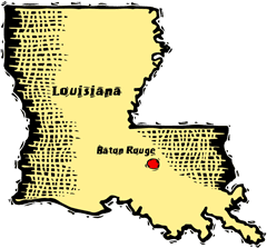 Louisiana woodcut map showing location of Baton Rouge