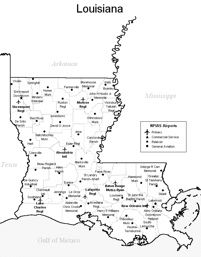 Louisiana Airport Map Louisiana Airports