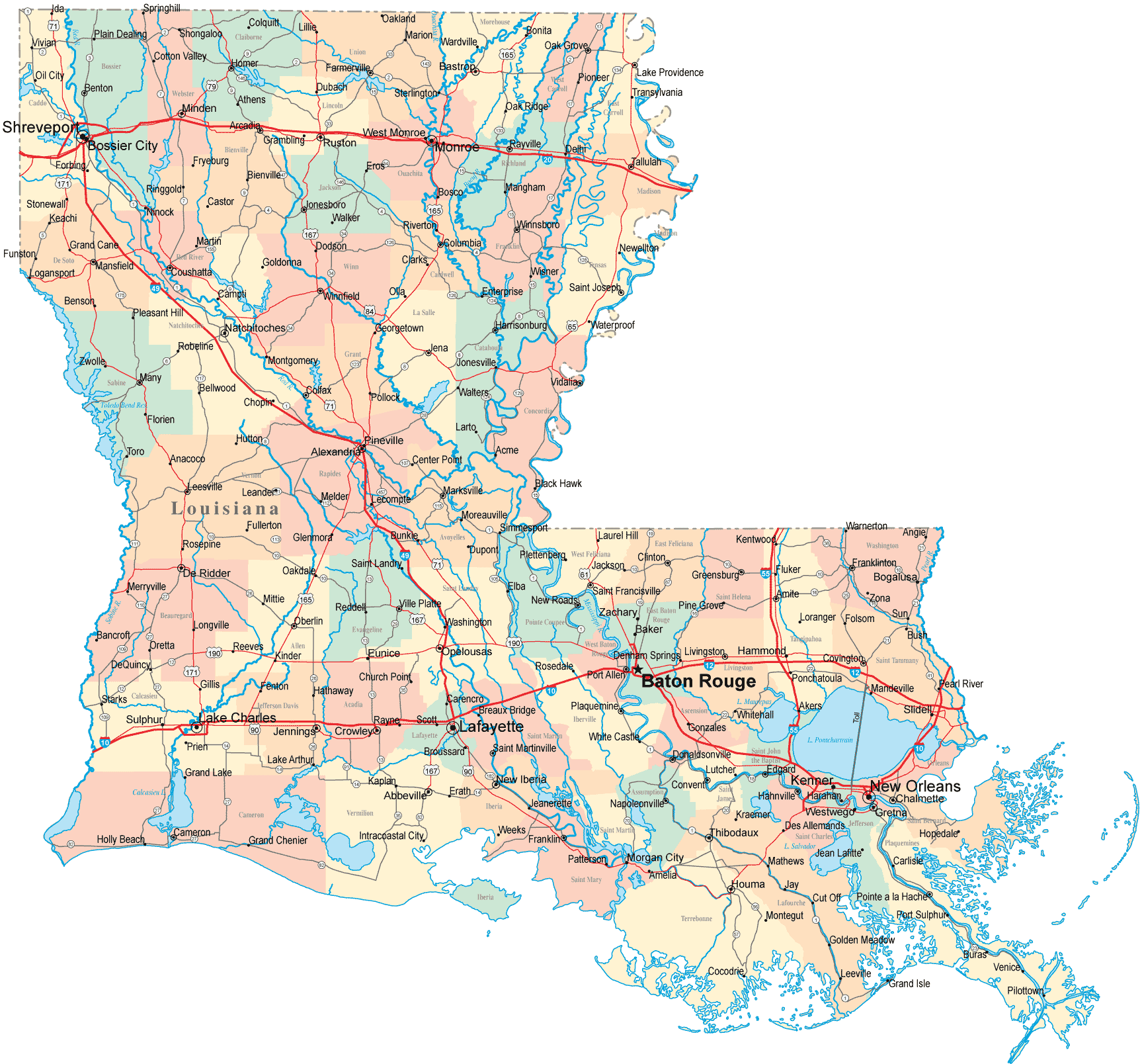 Louisiana Road Map La Road Map Louisiana Highway Map
